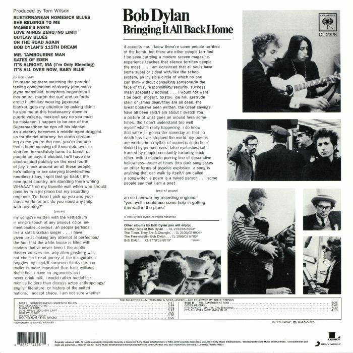 Bob Dylan – Bringing It All Back Home (Legacy Vinyl Remastered Edition) [180g LP Vinyl Mono]