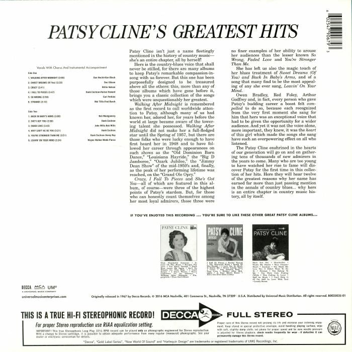 Patsy Cline – Greatest Hits (Remastered Reissue) [LP Vinyl]