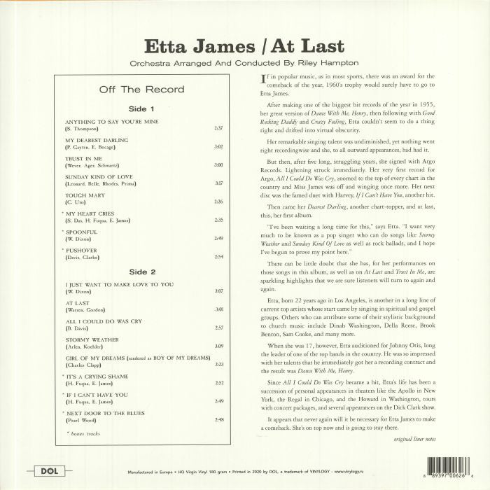 Etta James – At Last! (DOL Orange Vinyl Reissue) [180g LP Vinyl]