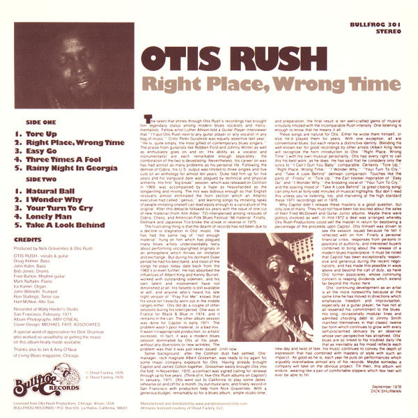 Otis Rush - Right Place Wrong Time [180g Vinyl LP]