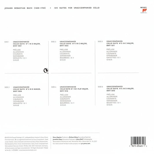 Yo-Yo Ma: Six Evolutions - Bach Cello Suites [Vinyl 3xLP] rear cover